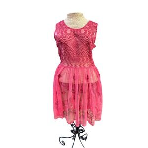 Free People Dress Embroidered Sleeveless‎ Pink Floral Tulle Party Cocktail